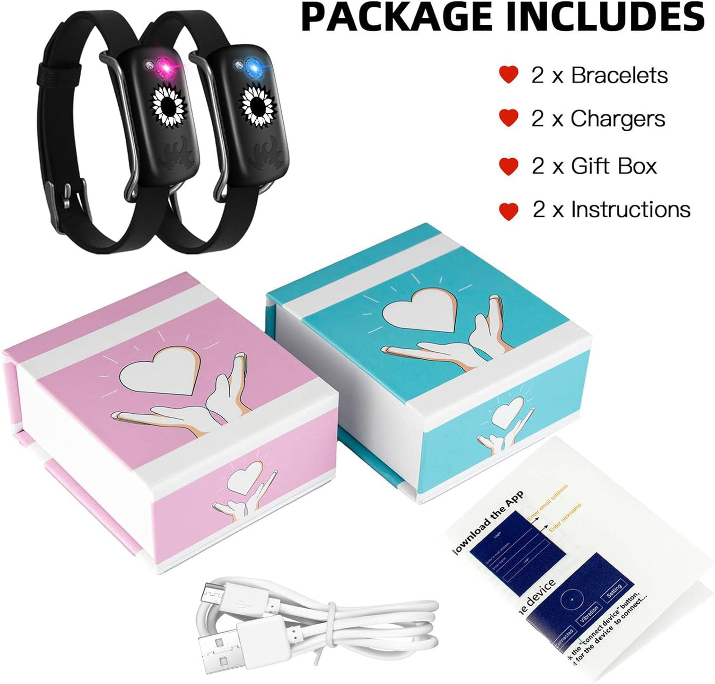 Long Distance Touch Bracelets, Send SOS SMS, Remote Smart Connection Vibration & Light Up Bracelet for Relationship Couples Girlfriend Boyfriend Family Passing on Love & Miss Gifts Jewelry Black Gold
