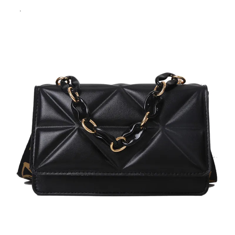 Texture Lady Bags The New Chain Shoulder Messenger Bag Broad Shoulders with Embossing Plaid Small Square Bag