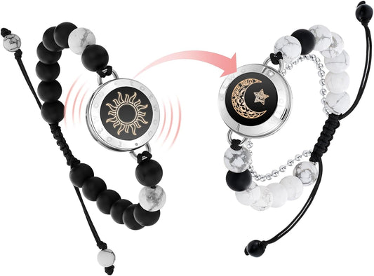 Couple Bracelet Couple Gifts Partner Bracelets with Touch Long Distance Relationship Gift for Long Distances Couple Love Gifts Vibration & Light Up Bluetooth Pairing Jewellery, Sun and Moon