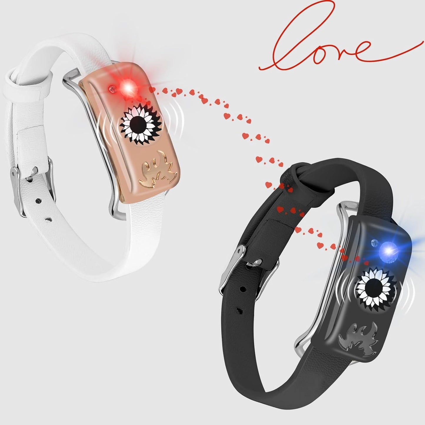 Long Distance Touch Bracelets, Send SOS SMS, Remote Smart Connection Vibration & Light Up Bracelet for Relationship Couples Girlfriend Boyfriend Family Passing on Love & Miss Gifts Jewelry Black Gold