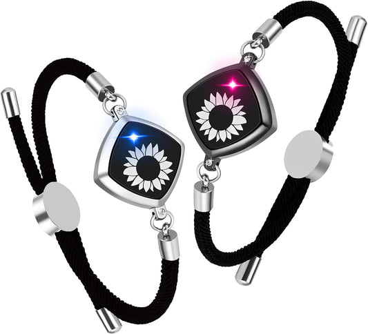 Long Distance Touch Bracelets Jewelry Set of 2, Remote Smart Connection Love Bracelet, Relationship Bracelets for Couples Lovers Family Kids Friends Valentine's Day Gifts(Bluetooth), Cubic Zirconia