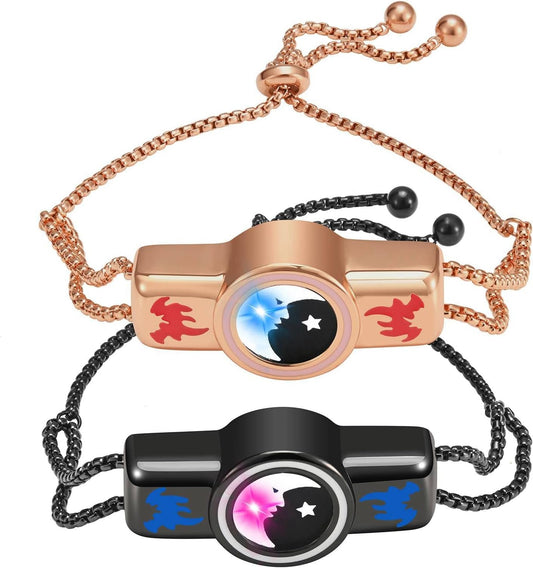 Couple Bracelet Couple Gifts Partner Bracelets with Touch Long Distance Relationship Gift for Long Distances Couple Love Gifts Vibration & Light Up Bluetooth Pairing Jewellery, Sun and Moon