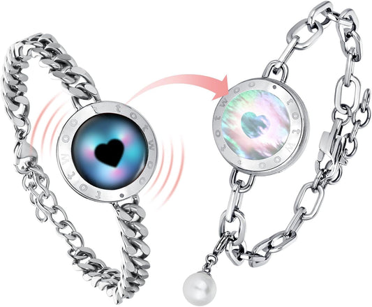 Couple Bracelet Couple Gifts Partner Bracelets with Touch Long Distance Relationship Gift for Long Distances Couple Love Gifts Vibration & Light Up Bluetooth Pairing Jewellery, Sun and Moon