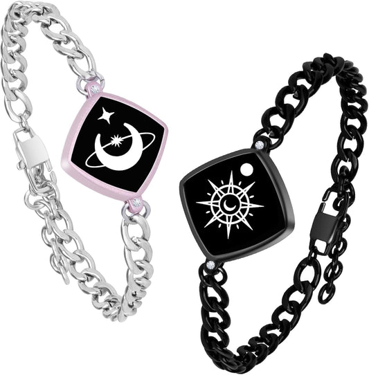 Long Distance Touch Bracelets Jewelry Set, Remote Smart Connection Love Bracelet,Send SOS SMS Relationship Bracelets Moon Star for Couples Lovers Family Friends Festivals Valentine's Day Gifts Pink