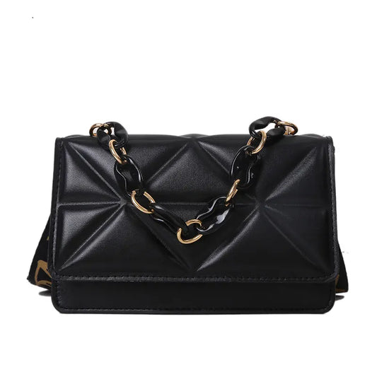 Texture Lady Bags The New Chain Shoulder Messenger Bag Broad Shoulders with Embossing Plaid Small Square Bag